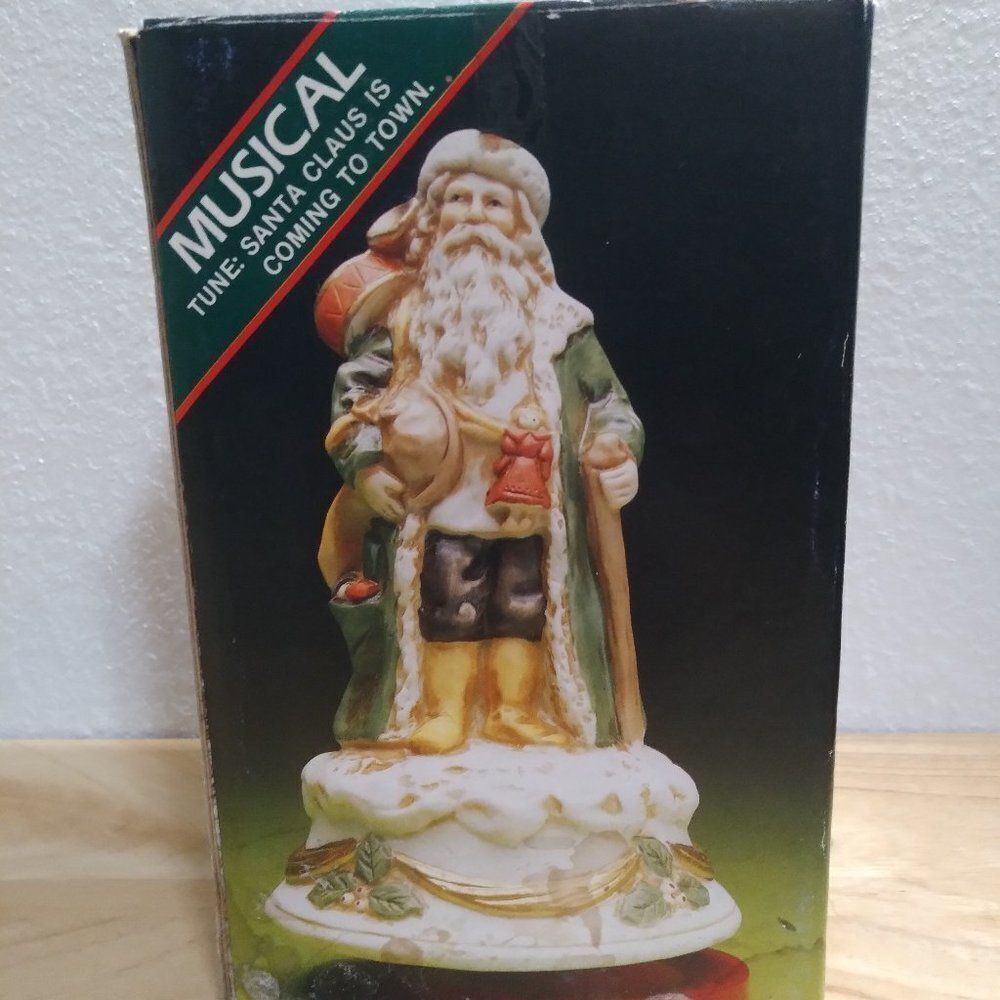 Vintage Porcelain Santa Claus Music Box 7"